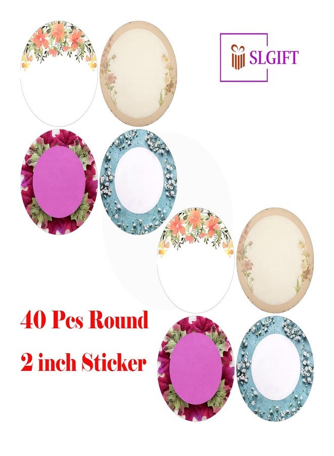 SLGIFT Vinyl Round Floral Theme Sticker, Self-Adhesive Vinyl Stickers, 40 Pieces, 2 x 2 Inches Round Sticker, 4 Unique Designs, R107 - Image 4
